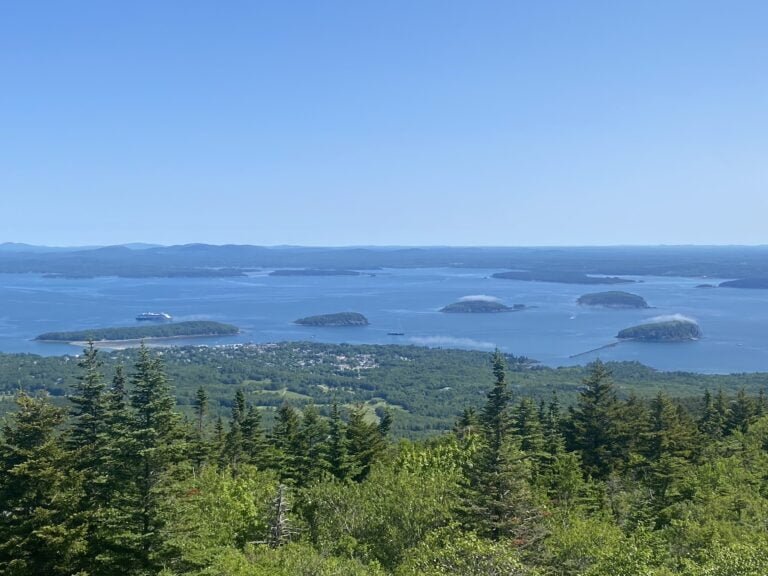 Overlooking Bar Harbor and the Porcupine Islands from Cadillac Mountain Summit, Acadia National Park during a private driving tour of Acadia National Park.